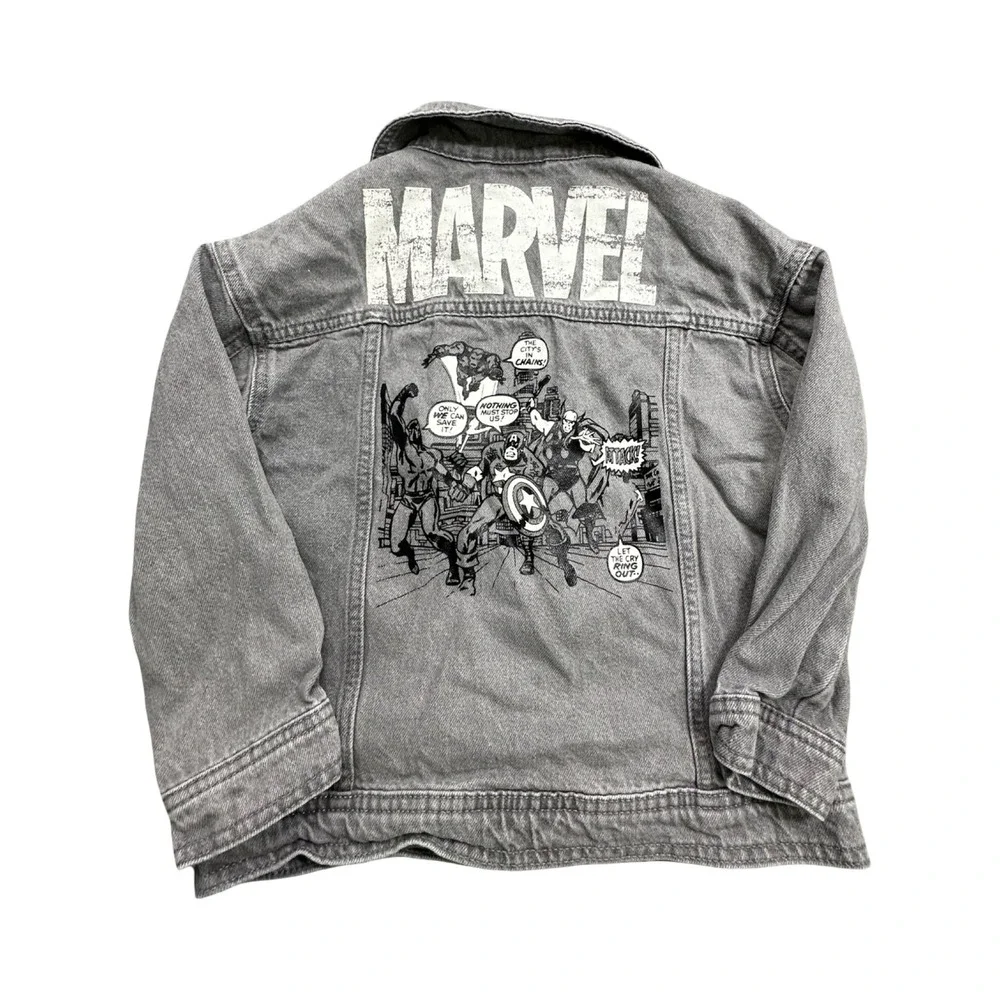 Marvel Denim Jacket Kids 6 Gray Avengers Graphic Comic Book Trucker SP247657CM